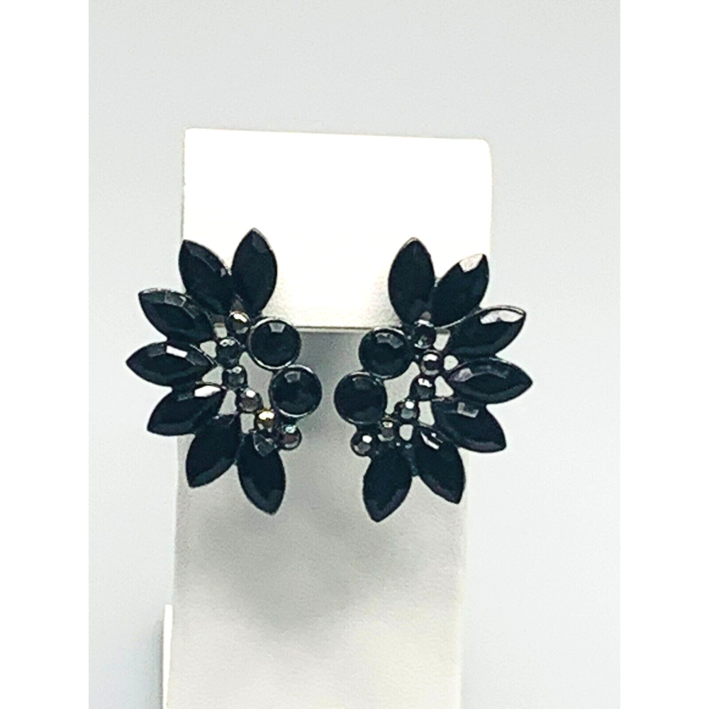 Elegant Black Cluster Marquise Earrings with Small Hematite Stones Pierced